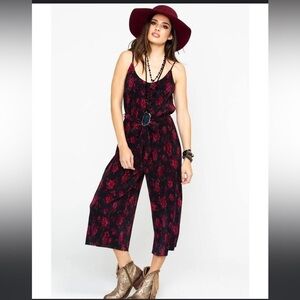 Eyeshadow nwt floral jumpsuit boho classic ribbed wide leg belted rose spring